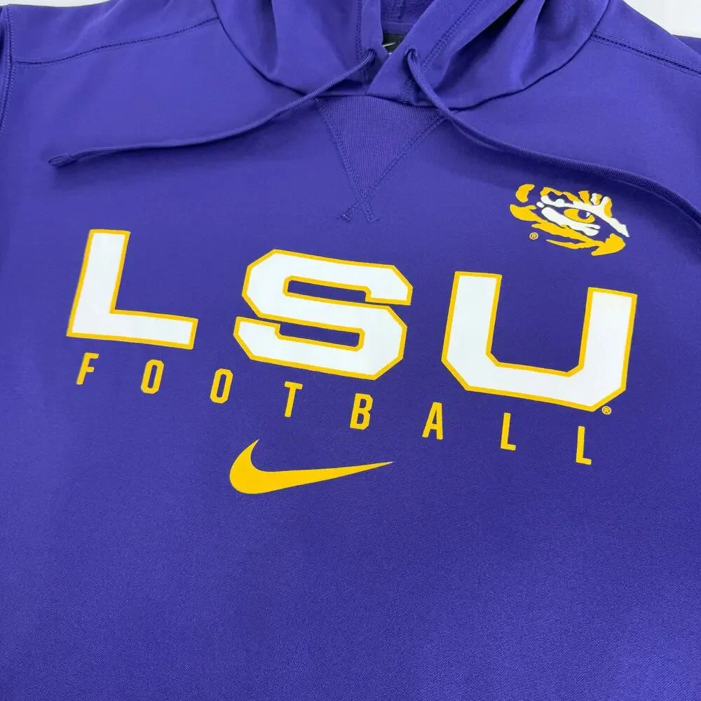 Nike LSU Wildcats Football Center Swoosh Hoodie Mens XL DriFit Purple Sweatshirt